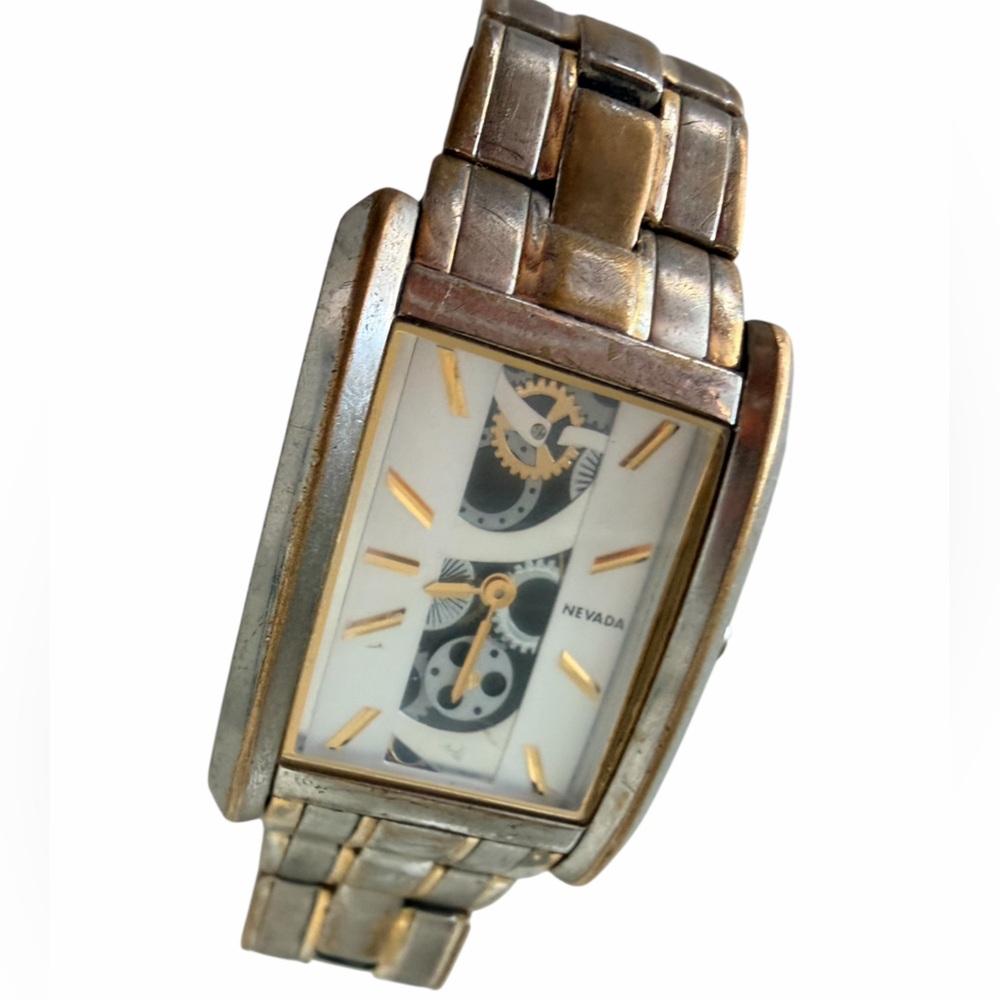Vintage NEVADA Rectangular Stainless Steel Wrist Watch Men’s Working Order